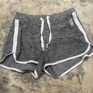 grey and white justice shorts
